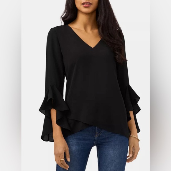 V-Neck Flounce Sleeve Blouse - Picture 3 of 4